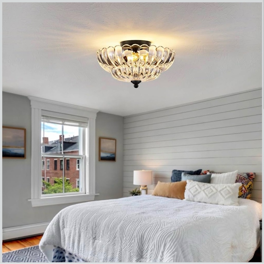 Modern Black Ceiling Light Fixture, 12" Clear Glass Flush Mount Chandeliers - Picture 2 of 6